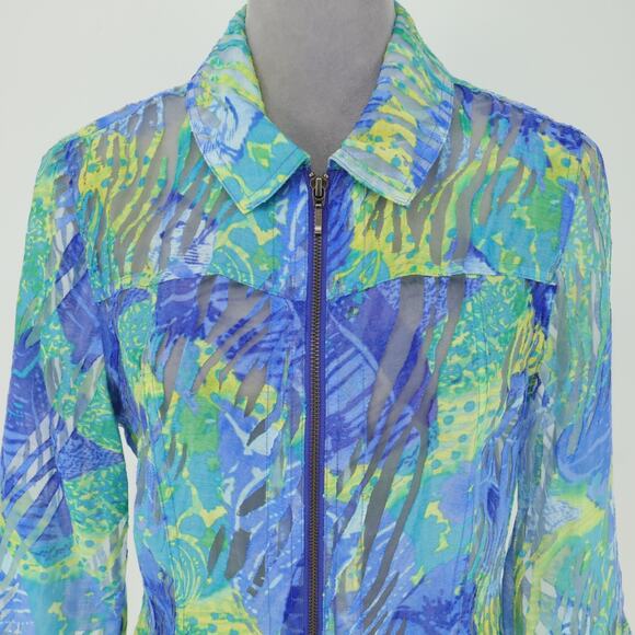 Coldwater Creek Jacket Womens 10 Blue Green Sheer Mesh Zip Lightweight Whimsy - Picture 8 of 15
